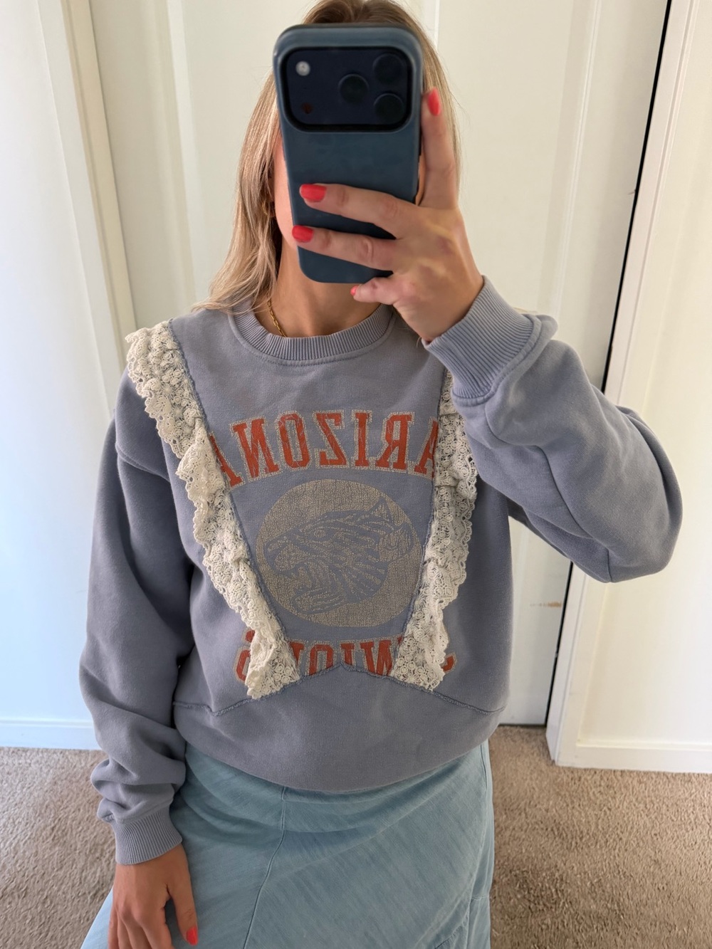 Tee and Cake Arizona Graphic Lace-Trim Reconstructed Sweatshirt